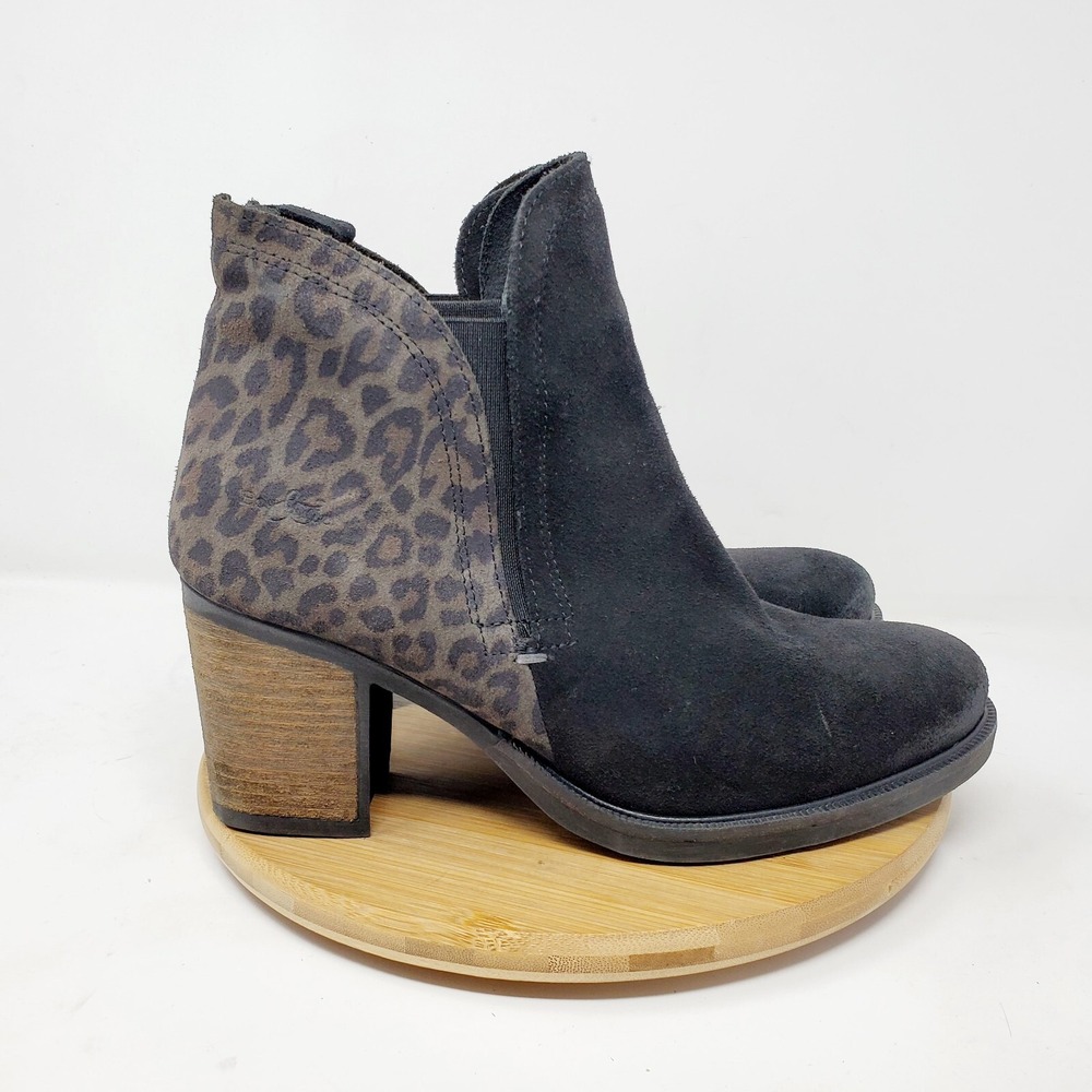 Bos &‎ Co Ankle Boots Women 9 Black Suede Belfield Shoes Bootie Cheetah Leopard